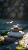 Calming Cairn Embellished with Light Dragonfly Figures photo