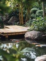 Calming Bamboo Presentation Infused with Signature Koi Pond Items photo