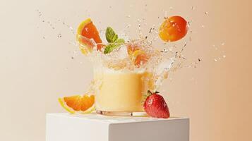 Drink Presentation Highlighting Smoothie Splash Impact in Motion photo