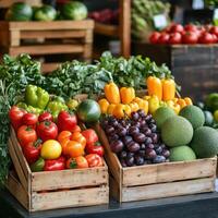 Earthy Showpiece Featuring Colorful Market Fruits and Veggies photo