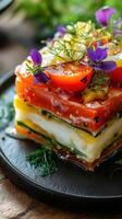 Elegant Terrine Layered with Fresh Herbs and Summer Vegetables photo