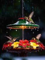 Dazzling Small Birds Seek Food While The Rains Fall photo