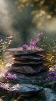 Enlightened Stone Stacking Arrangement with Spiritual Geometry Motifs photo