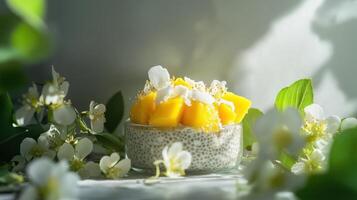 Exotic Chia Pudding With Fresh Mango and Rich Shredded Coconut photo