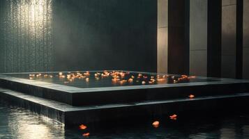 Expressive Stone Stand Accented by Floating Flower Petals photo