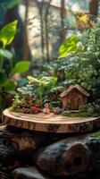Fantasy Inspired Wooden Display with Little Fairy Garden photo