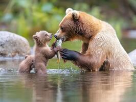 Female Bear Showing Off Advanced Skills In River Fishing photo