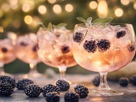Festive Gin Tonic with Sage Blackberry and Garden String Lights photo