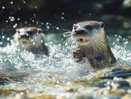 Energetic Aquatic Mammals Enjoying Cool Stream Flows photo