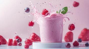 Food Arrangement Illustrating Active Berry Smoothie Splash Movement photo