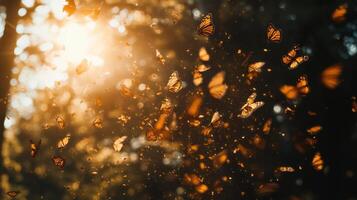 Fluttering Rust Colored Butterflies Cover Forest Branches photo