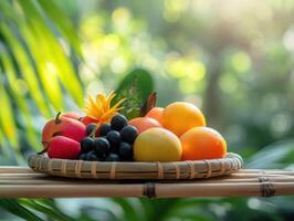 Fresh Fruit Accented Bamboo Showpiece in Tropical Style photo