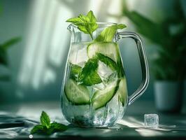 Fresh Garden Herb Water Served in Big Clear Jug photo
