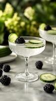 Gin Fizz Cocktail Served at Garden Wedding with Blackberry Cucumber photo