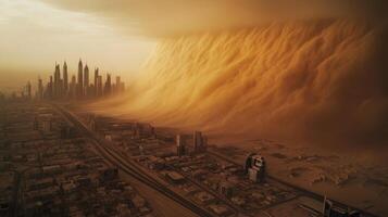 Gigantic Sand Wave Overwhelming the Urban Summer Scene photo