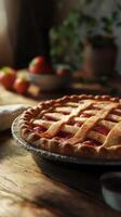 Handmade Strawberry and Rhubarb Classic Pie for Summer photo