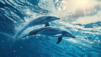 Happy Sea Acrobats Twirling Over Sapphire Surf photo