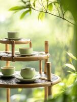 Heritage Tea Ceremony Display with True Asian Cultural Decor photo