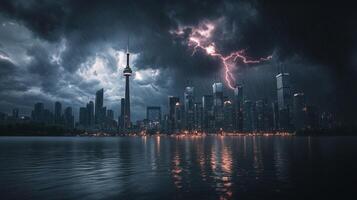 Intense Power Surge Lighting Up Summer Cityscape photo