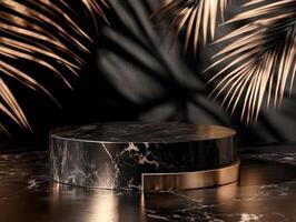 Lavish Ebony Platform Designed with Elegant Gold Trim Details photo