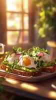 Luscious Avocado Slices Served on Warm Rustic Toast photo