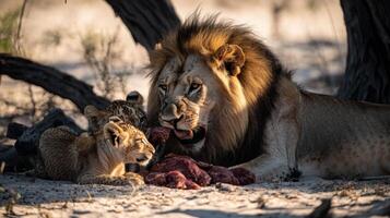 Majestic Big Cats Dividing Sought After Prey Together photo