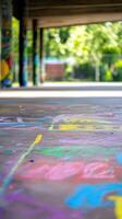 Modern Urban Platform Decorated by Lively Chalk Illustrations photo