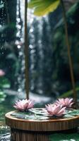 Multi Level Bamboo Display Highlighting Tranquil Lotus Pond photo