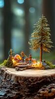 Natural Wood Showcase with Little Camp Adventure Scene photo