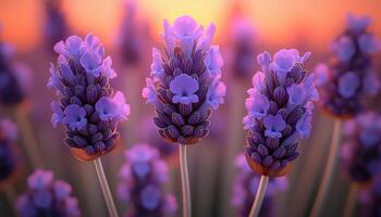 Three Lavender Flowers Bask in Sunset Glow photo