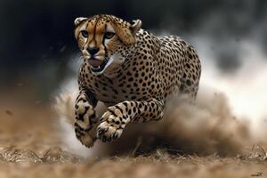 Cheetah Running Swiftly Across Dusty photo