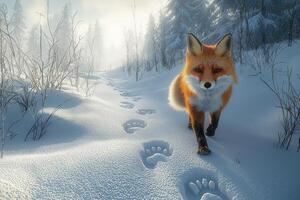 A fox walking in the snow photo