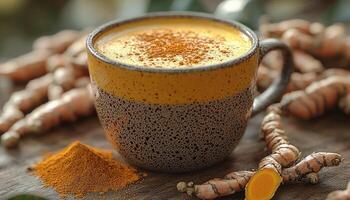 Golden Turmeric Latte in Mug photo