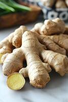Fresh Ginger Root Closeup Showing Texture and Color photo