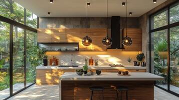 Modern Kitchen Design With Abundant Natural Light and Greenery photo