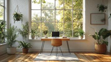 Sunlit Home Office Workspace With Abundant Plants photo
