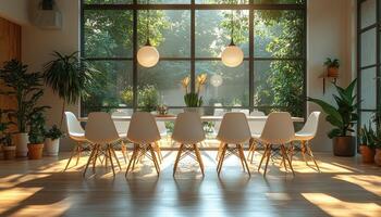 Sunlit Modern Dining Room With Garden View photo