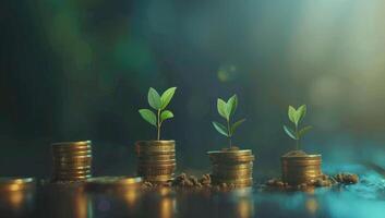 Growing Plants From Stacks Of Golden Coins photo
