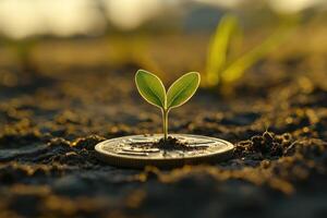 Young Sprout Emerging From Soil On A Coin photo