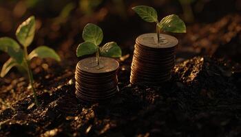 Bitcoin Stacks Growing Plants In Soil photo