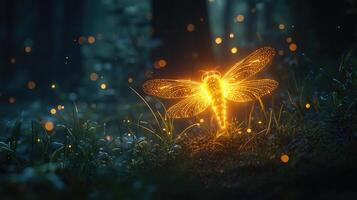 Luminous Dragonfly In A Dark Forest photo