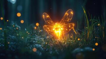 Luminous Cicada in Nighttime Forest Grass photo