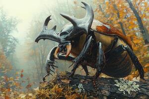 Majestic Stag Beetle in Autumnal Forest Setting photo