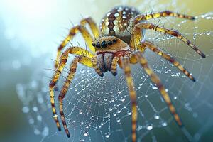 Dew Drops Adorn A Spiders Web A Close Up View photo