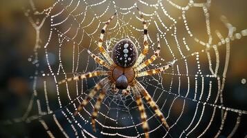 Orb Weaver Spider In Dew Covered Web photo