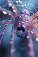 Dew Covered Spider On Its Web A Macro Shot photo