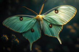 A Lunar Moth Displays Its Exquisite Teal Wings photo