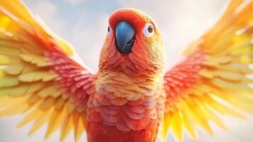 A colorful parrot with wings spread out photo