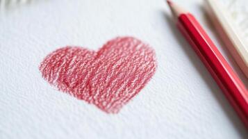 A red heart drawn on a piece of paper with a pencil photo
