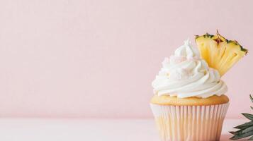 Delicious pineapple cupcake topped with cream photo